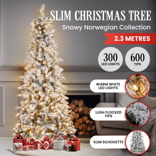 7.5ft Christmas Tree with Lights- Snowy Norwegian Slimline