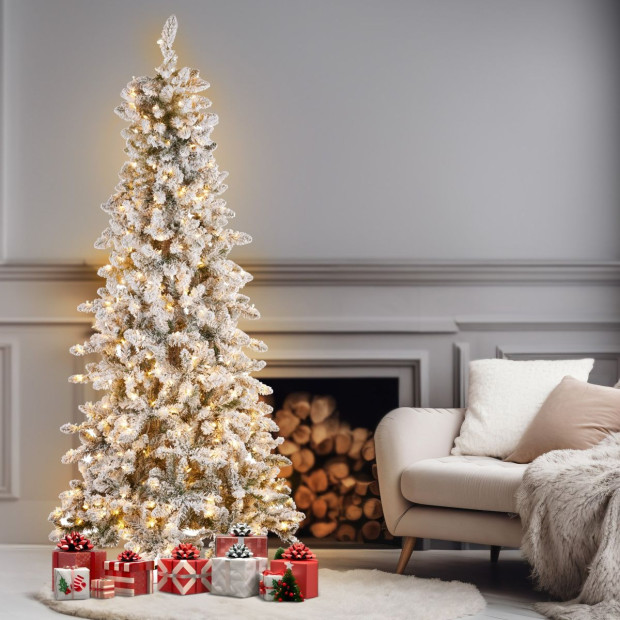 7.5ft Christmas Tree with Lights- Snowy Norwegian Slimline Image 6