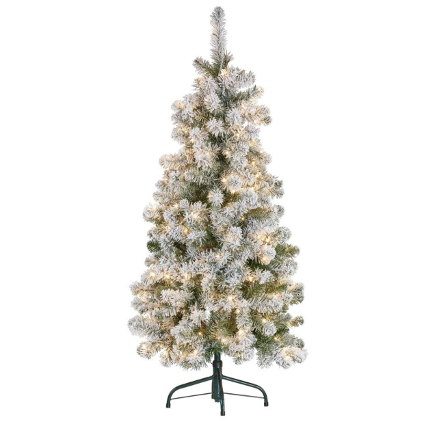 4.5ft - (137cm) Snowy Slimline Christmas Tree with Lights Image 2