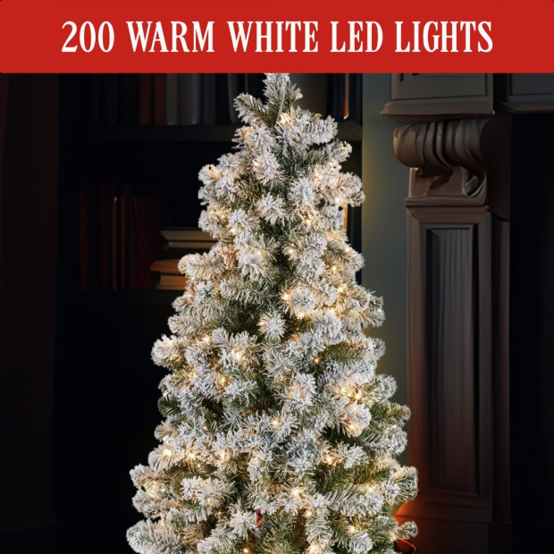 4.5ft - (137cm) Snowy Slimline Christmas Tree with Lights Image 5