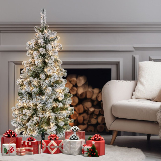 4.5ft - (137cm) Snowy Slimline Christmas Tree with Lights Image 6