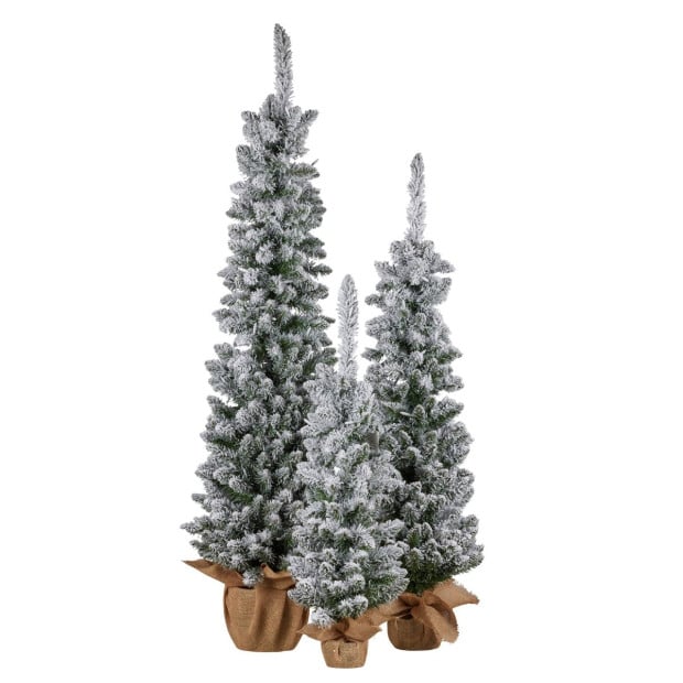 Christabelle Snowy Pine Christmas Trees Set of 3 with LED Lights & Hessian Base Image 3