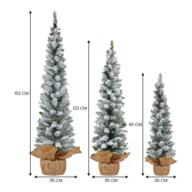 Christabelle Snowy Pine Christmas Trees Set of 3 with LED Lights & Hessian Base Image 4