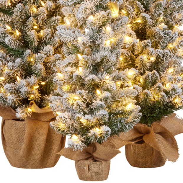 Christabelle Snowy Pine Christmas Trees Set of 3 with LED Lights & Hessian Base Image 5