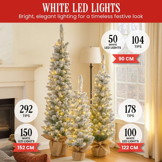 Christabelle Snowy Pine Christmas Trees Set of 3 with LED Lights & Hessian Base Image 6
