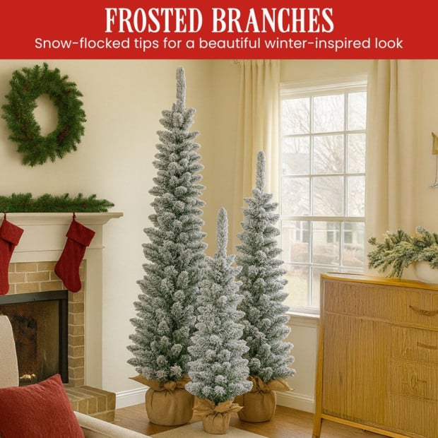 Christabelle Snowy Pine Christmas Trees Set of 3 with LED Lights & Hessian Base Image 7