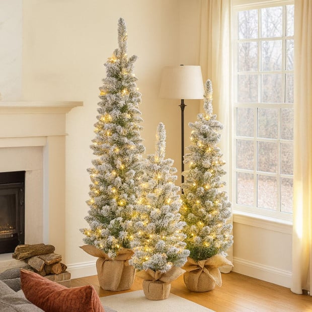 Christabelle Snowy Pine Christmas Trees Set of 3 with LED Lights & Hessian Base Image 9