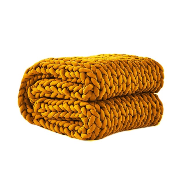 Knitted Weighted Blanket Chunky Bulky Knit Throw Blanket 3KG Yellow