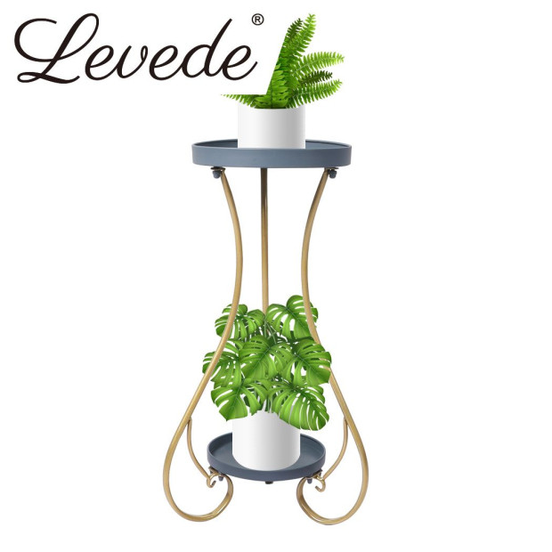Plant Stand 2 Tiers Outdoor Indoor Metal Flower Pots Rack Garden Shelf