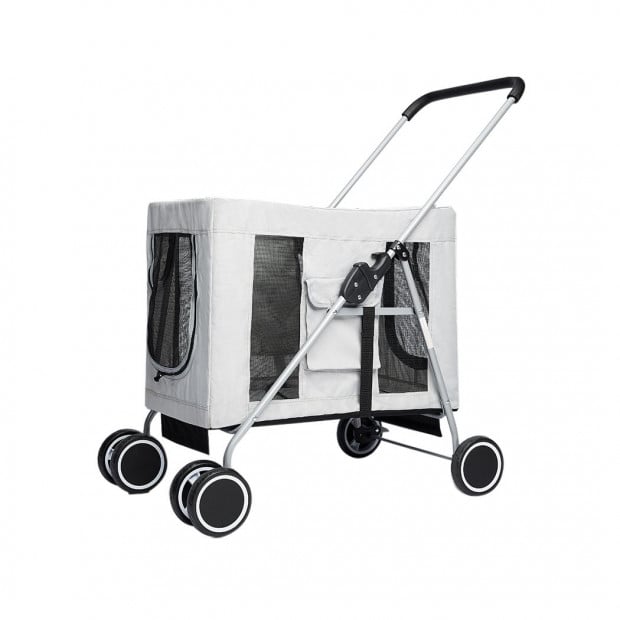 Pet Stroller Dog Cat Puppy Pram Travel Carrier 4 Wheels Foldable Grey