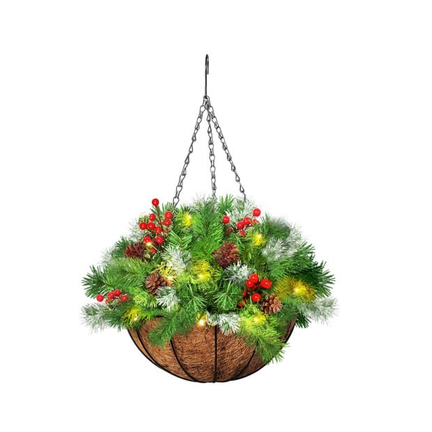 Christmas Hanging Basket Ornaments LED Lights Home Garden Decor 30cm Image 2