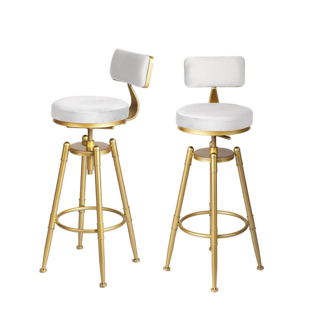 1x Bar Stools Kitchen Stool Chair Swivel Barstools Golden Frame with White Velvet Padded Seat