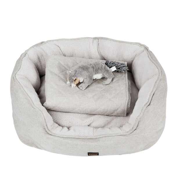 Pet Bed Set Dog Cat Quilted Blanket w/ Toy Warm Soft Nest Beige L