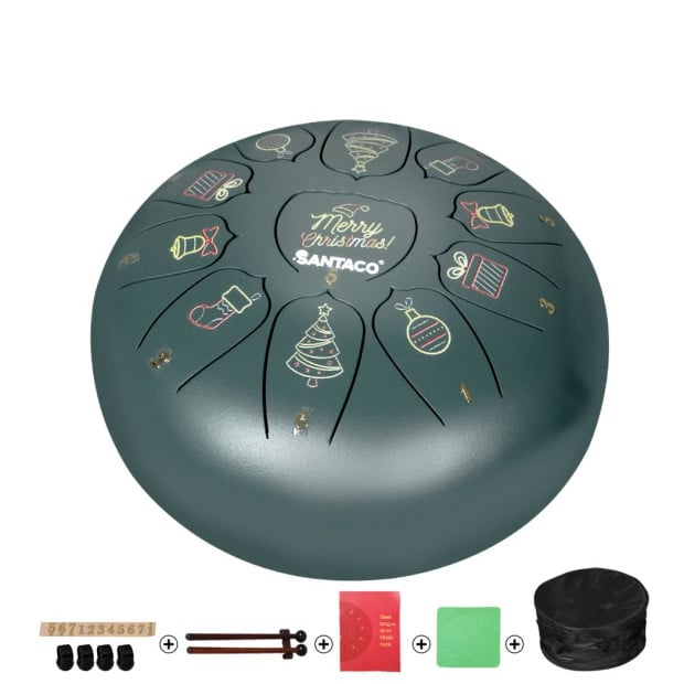 10in Steel Tongue Drum 11 Notes And Bag Mallet Christmas Gifts Green