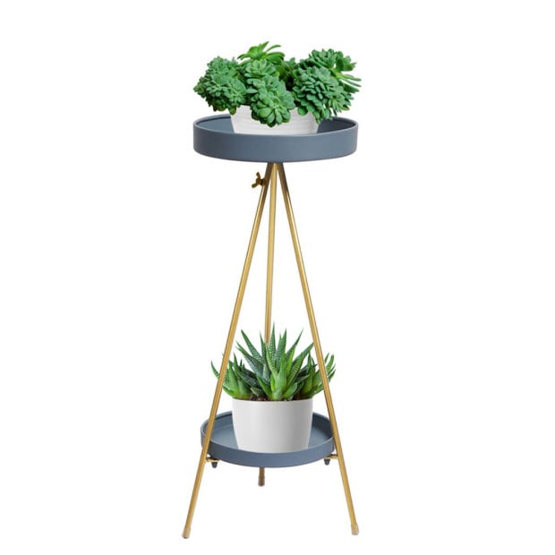 Plant Stand 2 Tiers Outdoor Indoor Metal Flower Pots Rack Garden Gold