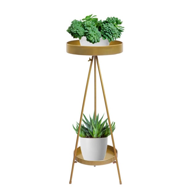Plant Stand 2 Tiers Outdoor Indoor Metal Flower Pots Rack Garden Grey