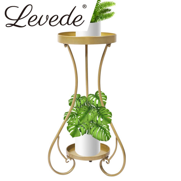 Plant Stand 2 Tiers Outdoor Indoor Metal Flower Pots Rack Garden Shelf