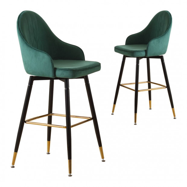 2x Bar Stools Stool Kitchen Chairs Swivel Velvet Barstools Green