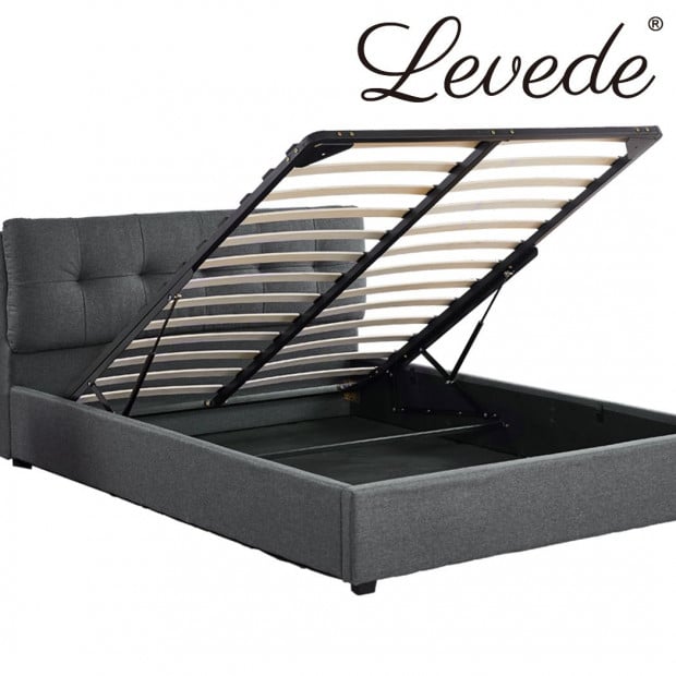 Bed Frame Queen Size Gas Lift Base Storage Wooden Platform Linen