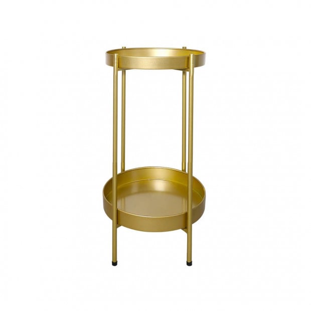 2 Tier Plant Stand Metal Flower Pots Rack Garden Shelf - Gold