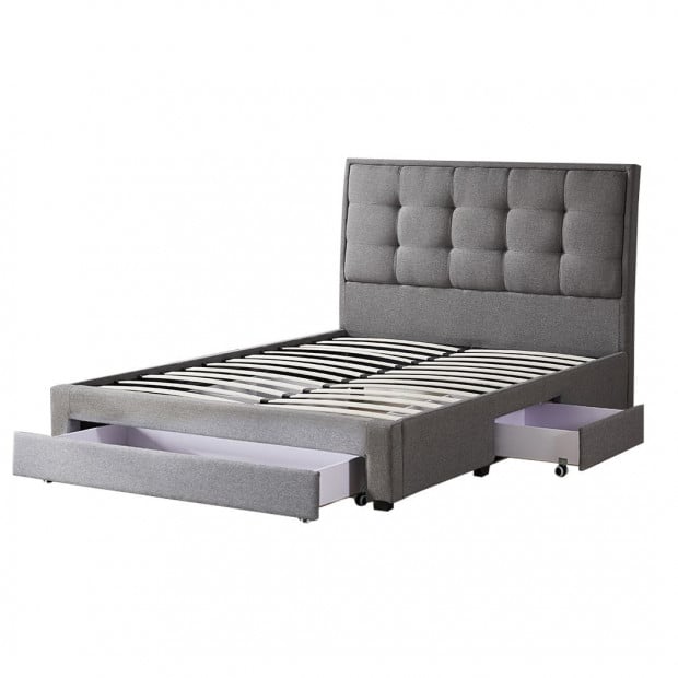 Storage Bed Frame Queen Size Base with Three Drawers Grey