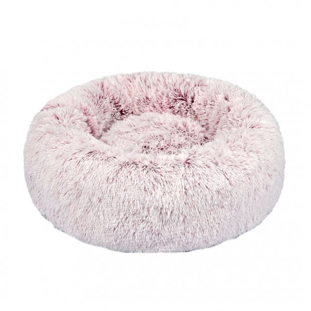 Pet Bed Cat Dog Donut Nest Calming Mat Soft Plush Kennel Pink M