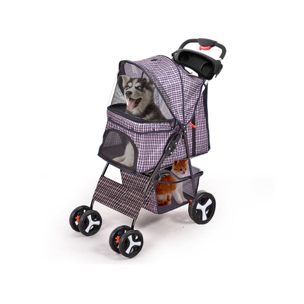 Pet Stroller 4 Wheels Dog Cage Puppy Pushchair Walk Carrier Pram Image 2