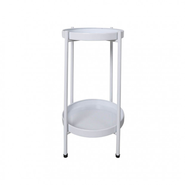 2 Tiers Plant Stand Metal Flower Pot Rack Garden Shelf Outdoor White