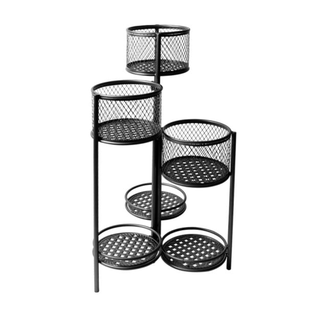 6 Tier Plant Stand Swivel Outdoor Indoor Metal Stands Garden Black