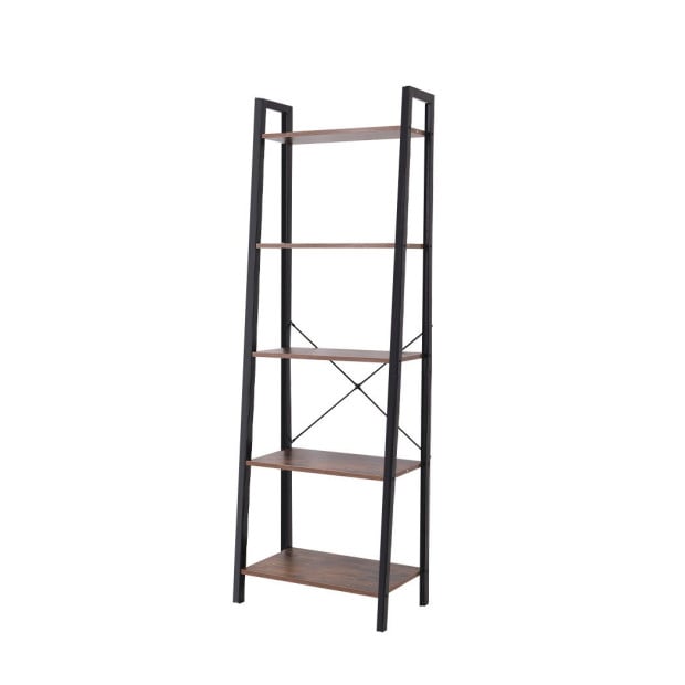 5 Tier Bookshelf Industrial Ladder Shelf Wooden Storage Display Rack