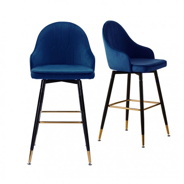2x Bar Stools Stool Kitchen Chairs Swivel Velvet Barstools Blue