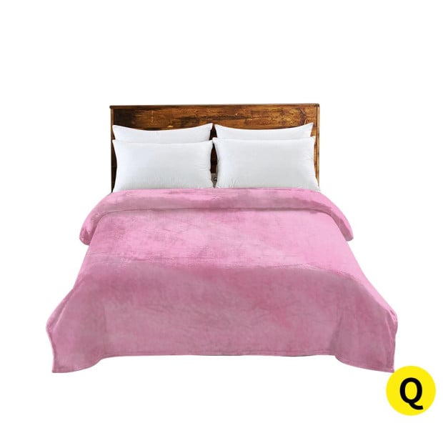 320GSM 220x240cm Ultra Soft Mink Blanket Warm Throw in Pink Colour