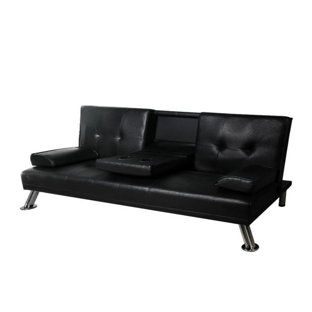Adjustable Sofa Bed Lounge Leather Beds 3 Seater Recliner Black Image 2