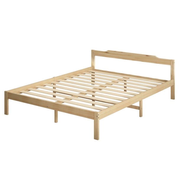 Wooden Bed Frame Double Size Mattress Base Solid Natural