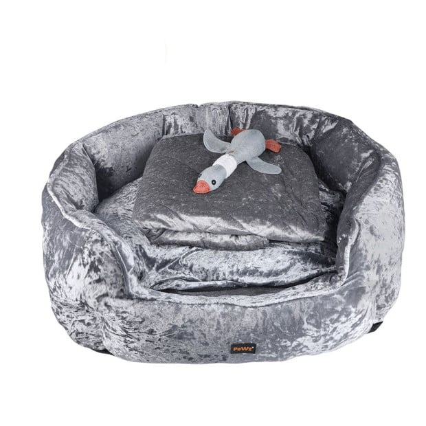Pet Bed Set Dog Cat Quilted Blanket w/ Toy Warm Soft Nest Grey L