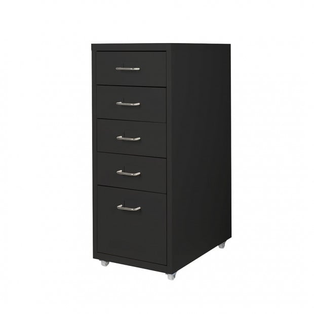5 Drawers Portable Cabinet Storage Steel Stackable Organiser Black