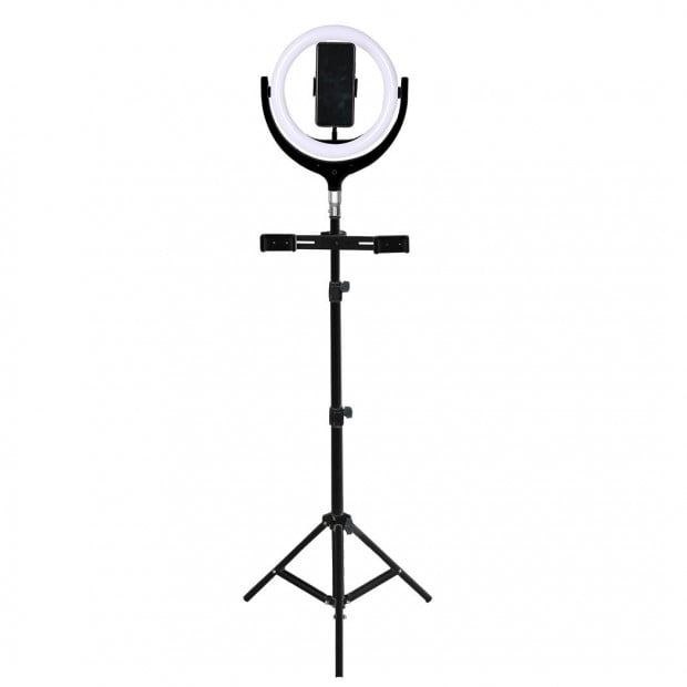 12 LED Ring Light with Tripod Stand Phone Holder Dimmable Selfie Lamp - Black