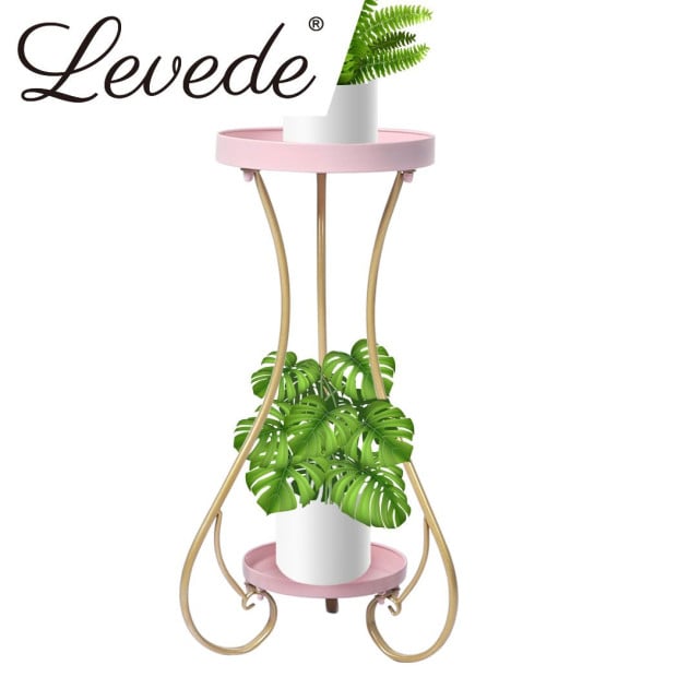Plant Stand 2 Tiers Outdoor Indoor Metal Flower Pots Garden Shelf