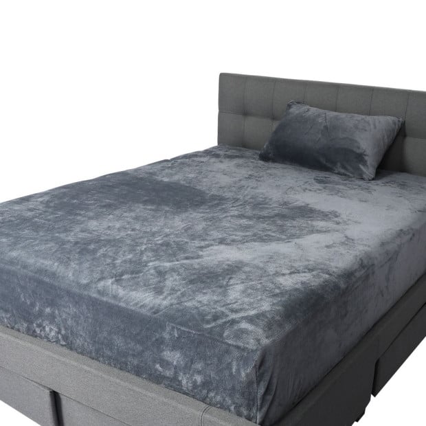 Bedding Set Fitted Bed Sheet with Pillowcases Dark Grey King Single Image 2