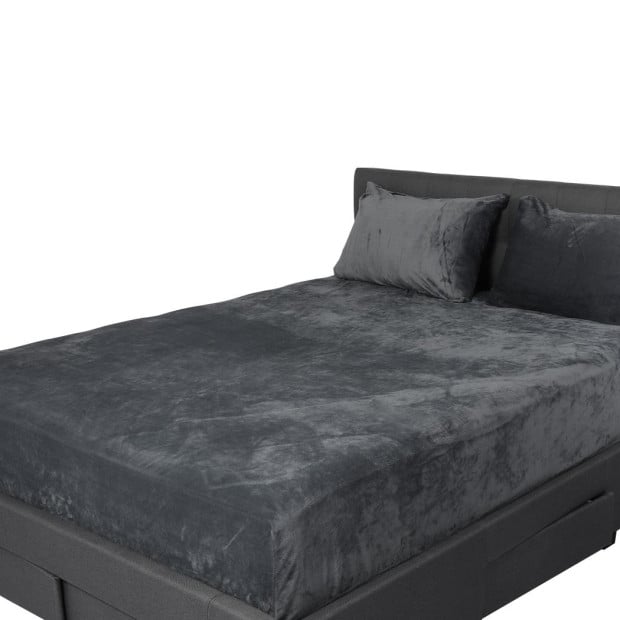 Bedding Set Fitted Bed Sheet with Pillowcases Dark Grey Queen Image 2