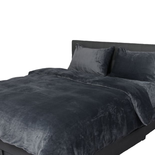 Luxury Flannel Quilt Cover with Pillowcase Dark Grey Double Image 2