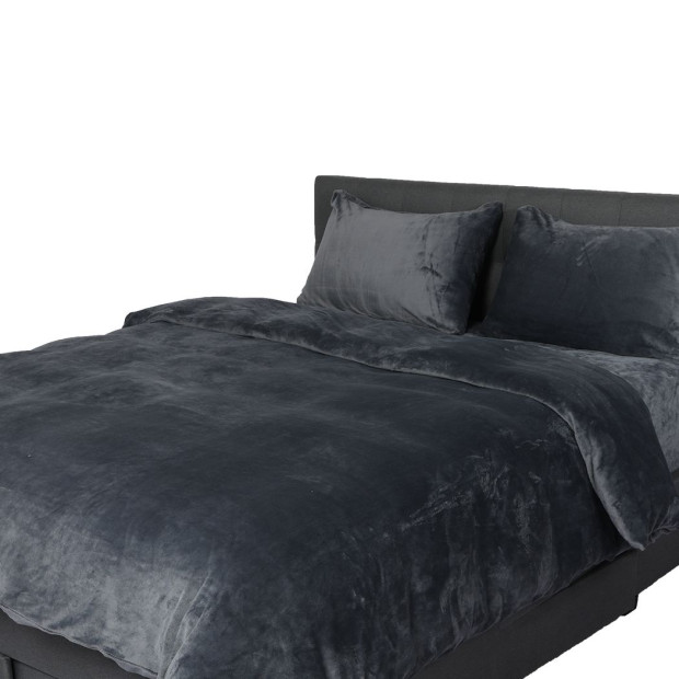 Luxury Flannel Quilt Cover with Pillowcase Dark Grey Queen Image 2