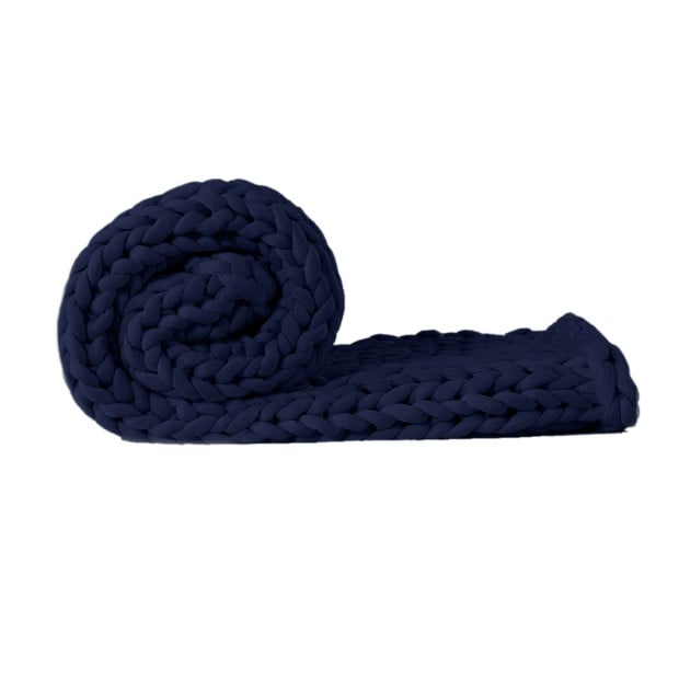 Knitted Weighted Blanket Chunky Bulky Knit Throw Blanket 3KG Navy Blue Image 2