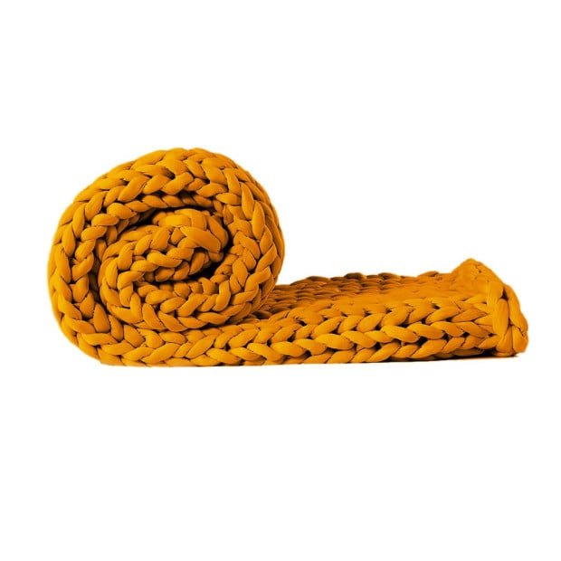 Knitted Weighted Blanket Chunky Bulky Knit Throw Blanket 3KG Yellow Image 2