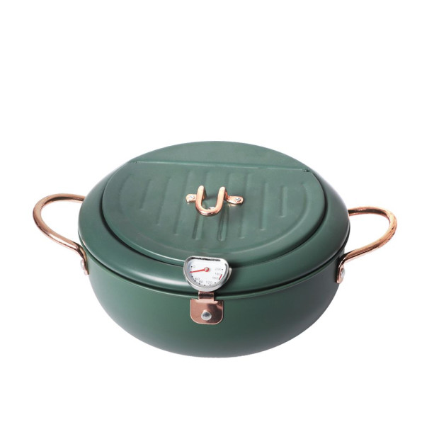 Deep Frying Pot Non-stick 24cm Tempura Fryer Pan Stainless Steel Green Image 2