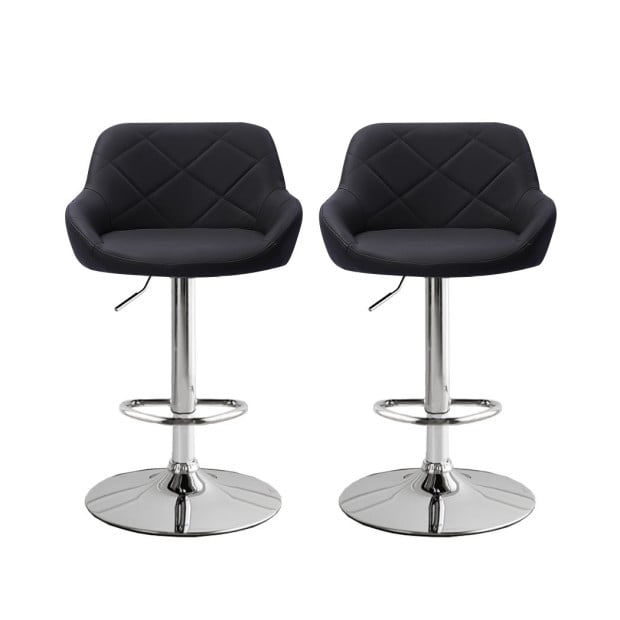2x Bar Stools Kitchen PU Leather Chairs Gas Lift Swivel Black Image 2