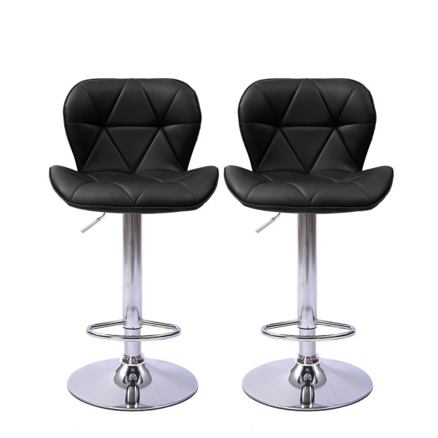2x Bar Stools Kitchen PU Leather Chairs Gas Lift Swivel Black Image 2