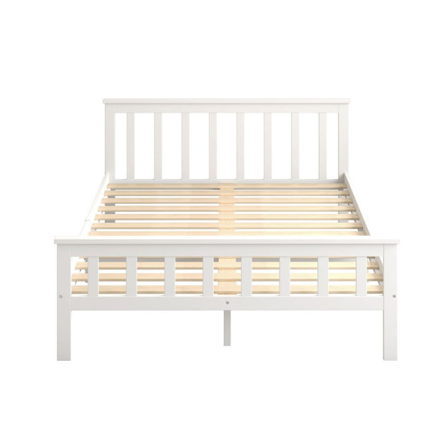 Wooden Bed Frame Queen Size Mattress Base White Image 2