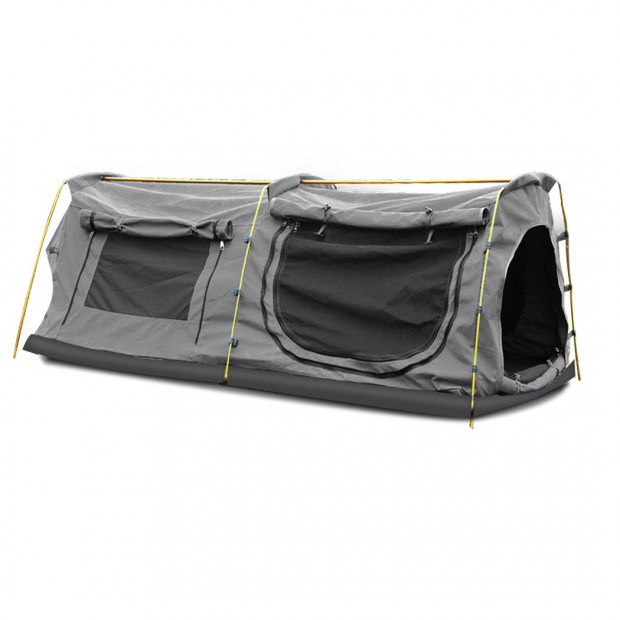 Double King Swag Camping Swags Canvas Dome Tent Hiking Mattress Grey Image 2