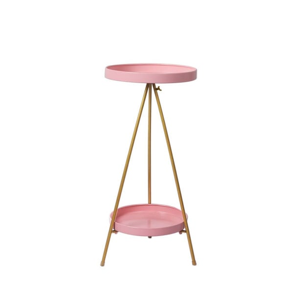 Plant Stand 2 Tiers Outdoor Indoor Metal Flower Pots Rack Garden Pink Image 2